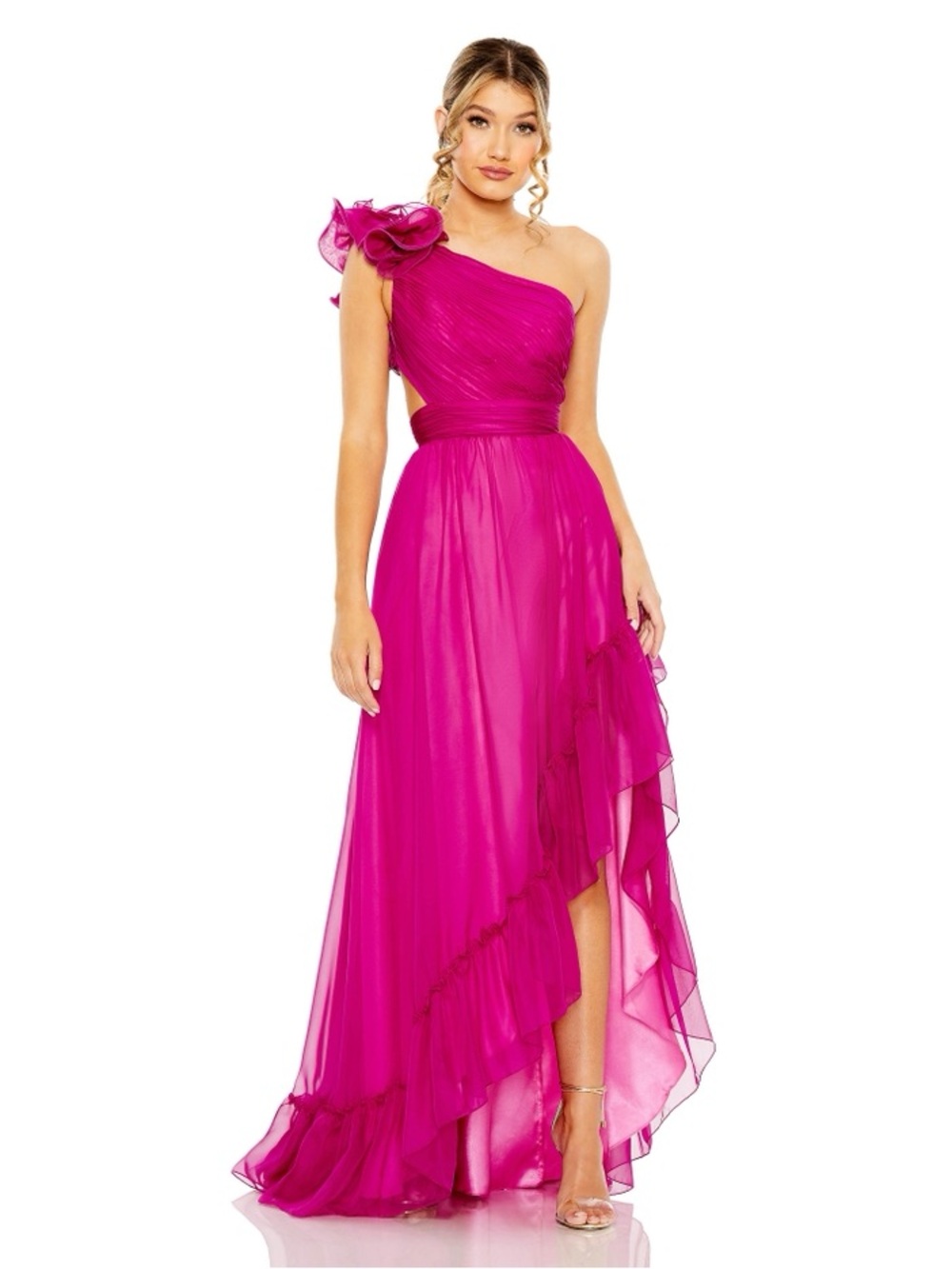 NWT Mac Duggal Ruffled One Shoulder Asymmetrical Gown High-Low 67989 Size 2